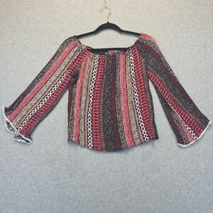 No Comment NY-LA Boho Patchwork Off-Shoulder Top Bell Sleeve Blouse